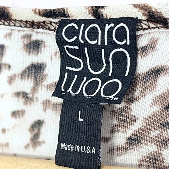 Clara Sunwoo Mixed Animal Print Top Size L Black Knotted Stretch Knit Blouse - Picture 7 of 11